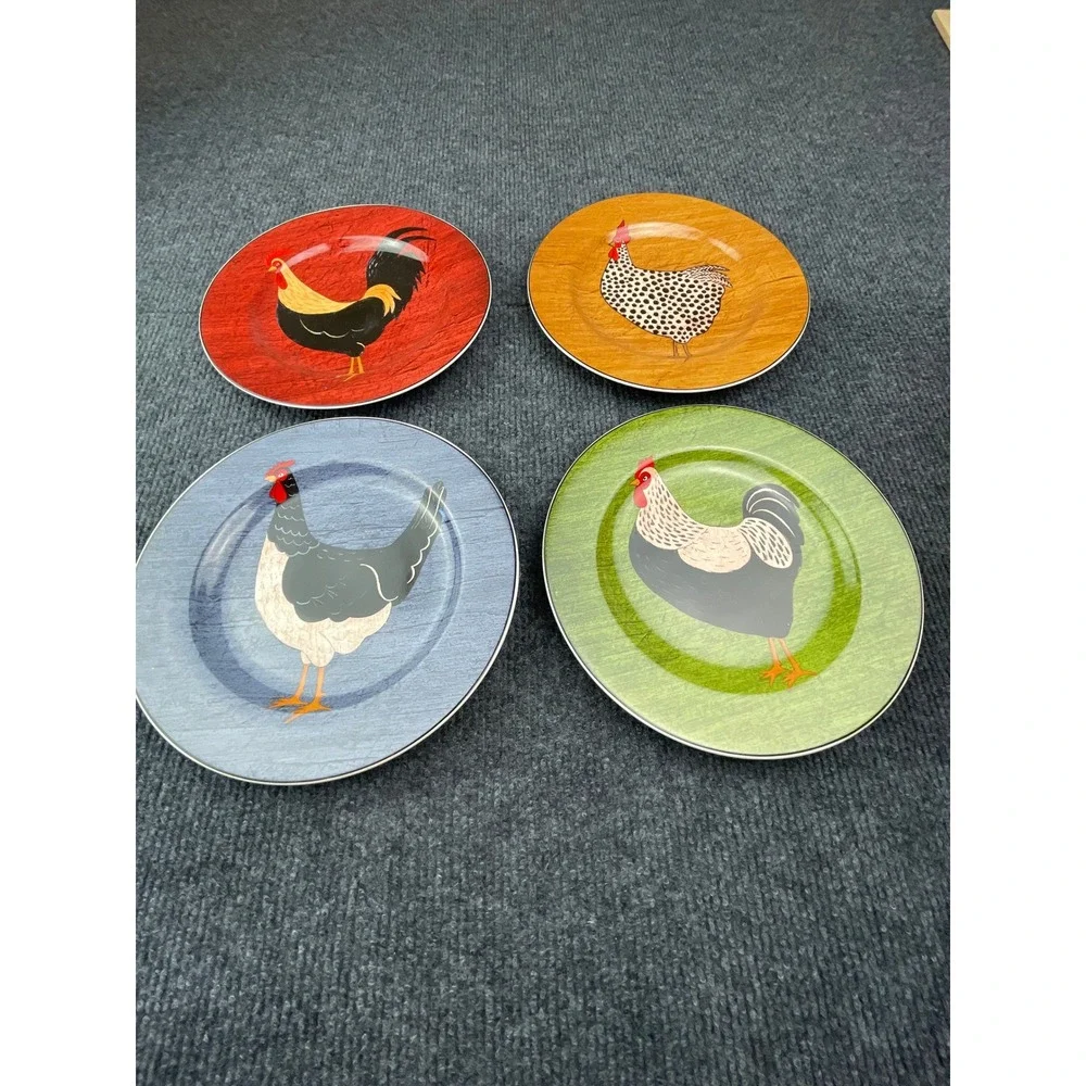 Warren Kimble Brandon House Country Quartet Rooster Stoneware Plates Set 4 8.25
